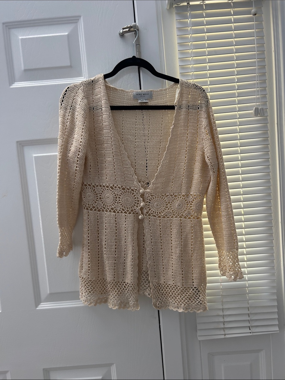 Nine West Cream Crochet Knit Cardigan